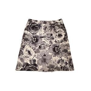 Van Heusen Studio Floral Lined Skirt Gray Scale 100% Cotton Women's Size 2